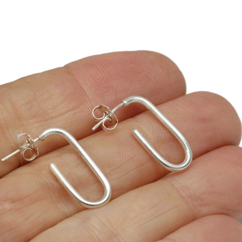 Huggie Hoop Earrings Small Silver Post Hoops Paper Clip Hoop Etsy
