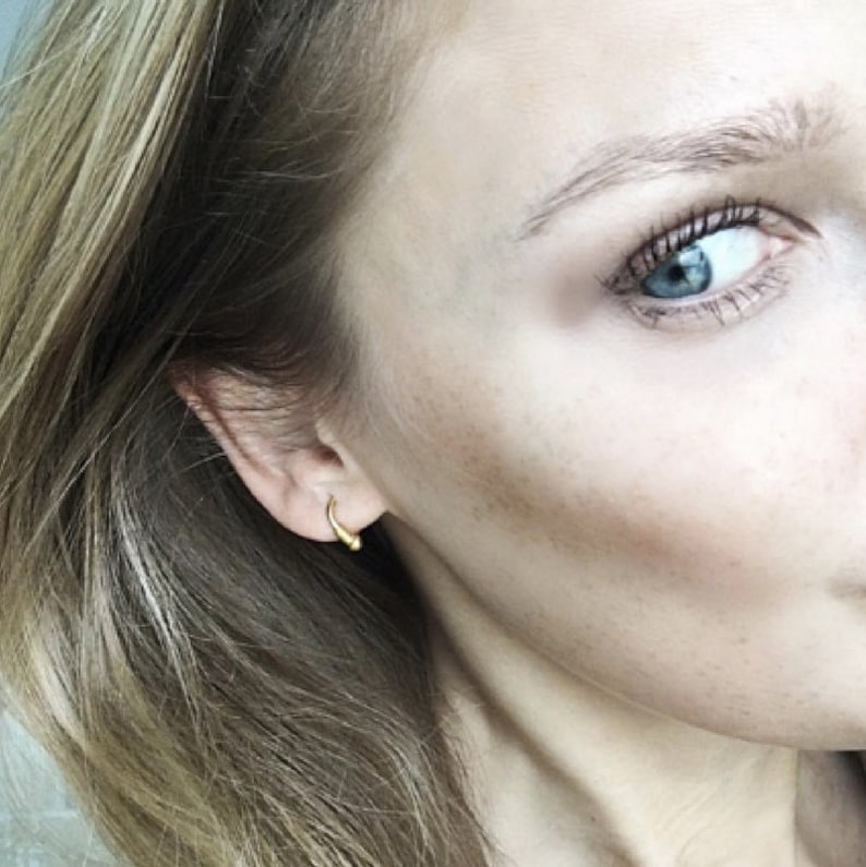 Unique Huggie Earrings Gold Vermeil Spiral Open Hoop Earrings Shiny