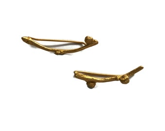 Gold Twig  Ear Crawler Earring  18K Vermeil  Ear Sweep Botanical   Ear Climber Earring  Curved Bar Cuff Artisan  Handmade  by Sheri Beryl