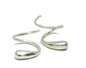 Faux  Double  Piercing Open Spiral Hug Earring  Silver Single Piercing Hugger Hoops Artisan Handmade  by Sheri Beryl