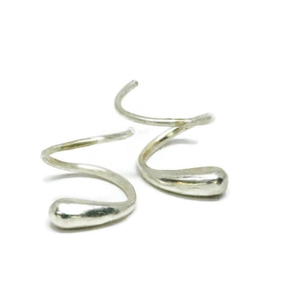Small Silver Open  Hoop Earrings  Teardrop Hugger Earrings  Artisan Handmade  by Sheri Beryl Mismatch Earrings Silver and Gold Huggie Hoops