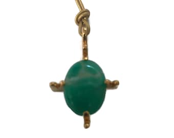 Oval Chrysoprase Pendant Green Gemstone Necklace In A  Gold Plated Setting  On Leather Cord  Artisan Handmade by Sheri Beryl