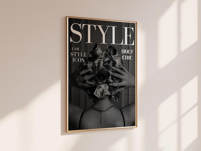Fashion Wall Art Money Collage Poster Black White Editorial Print Holy Chic Typography Luxury Glam Decor Unframed image 4