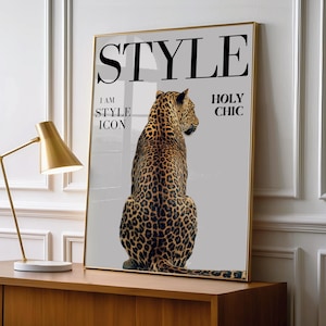 Icon Leopard Wall Art, Holy Chic Typography Poster, Fashion Aesthetic Print Decor, Maximalist Statement Artwork UNFRAMED