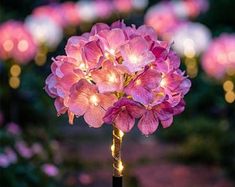 Solar Hydrangea Garden Lights | Realistic Flower Stake, Waterproof LED Lantern Decor