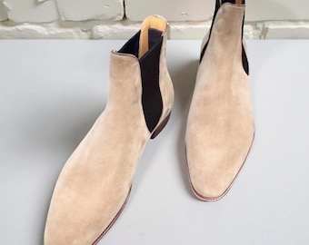 Botas Chelsea de ante Begie hechas a mano, botines de cuero para hombre