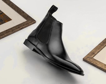 Botines Chelsea de piel negra hechos a mano: Botines de tobillo con punta cuadrada