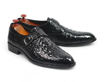 Zapatos Monk Strap de piel de cocodrilo hechos a mano: Zapatos de vestir formales de piel exótica