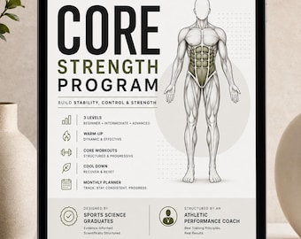Core Strength Program | 3 Levels Ab Workout, Warm-up, Cool-down (Digital Download)