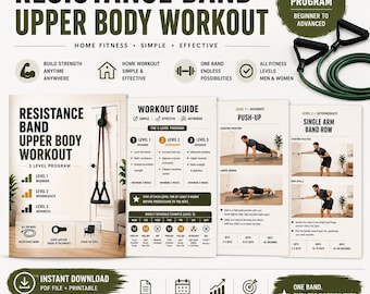 Resistance Band Upper Body Workout PDF | 3 Level Home Fitness Program (Digital Download)