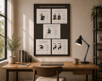 5 Minute Desk Relief Routine | Office Stretch Poster Printable PDF