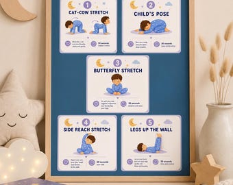 Bedtime Stretch Routine for Kids Printable | Calm Nighttime Yoga Poster for Children
