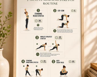 5-Minute Morning Stretch Routine Poster | Full Body Fitness Wall Art (Digital Download)