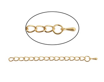 10pc Gold Plated Extension Chain with Drop - 80mm - Ships from USA, Bracelet Jewelry Finding, Necklace Chain, Necklace Extender Chain - CH33