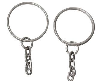 10pcs Silver Tone Keychains + Keyrings - 24mm Ring - DIY Key