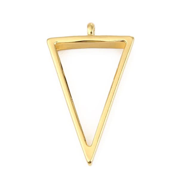 2pc Gold Plated Geometric Triangle Pendant - 39x22mm - Bezel Charm Jewelry Finding, Necklace Jewelry Making Supplies, Ships from USA - O87