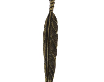1pc Antique Bronze FeatherPendant - 81x14mm - Charm, Jewelry Finding, Jewelry Making Supplies, Necklace, Bracelet, Ships from the USA - N27