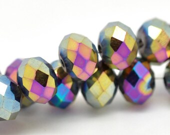 1 Strand 8mm Multicolor Crystal Faceted Rondelle Beads -Beading, Bracelet, Jewelry Finding Jewelry Making Supplies, Ships from the USA - B5