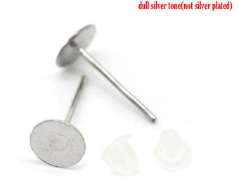 500pcs Silver Tone Earring Posts - 6mm Pad & Stoppers - Bulk Jewelry Making Supplies Finding Wholesale Earring Stud, Shipped from USA - E11