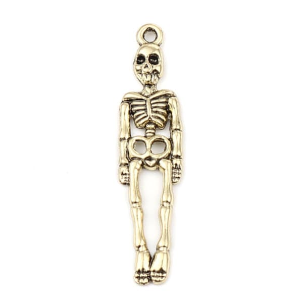 2pc Gold Tone Antique Gold Skeleton Pendant - 39x9mm - Halloween DIY Necklace Charm Jewelry Making Supplies Finding Ships from USA - O89