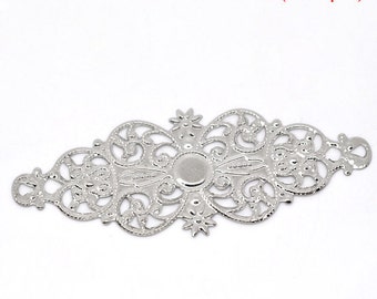 5pc Silver Tone Filigree Flower Wrap Connector - 61x24mm - Jewelry Finding, Jewelry Making Supplies, Necklace, DIY, Ships from USA - C49