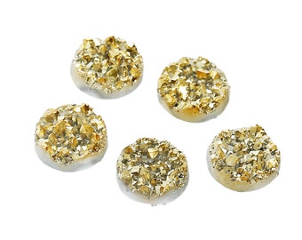 5pc Golden Faux Druzy Resin Flat Back Cabochons -12mm- Embellishment, Drusy Jewelry Finding, Jewelry Making Supplies, Ships from USA -R30