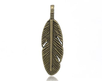 5pc Antique Bronze Feather Pendants - 30x9mm - Charm, Jewelry Finding, Jewelry Making Supplies, Necklace, Bracelet, Ships from the USA - N5
