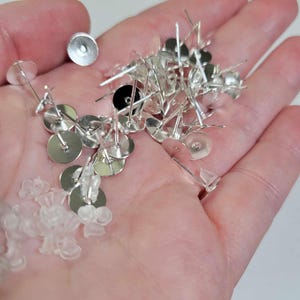 500pcs Silver Plated Earring Posts with 8mm Pad & Stoppers - Wholesale Earring Finding, Wholesale Supplies, Bulk, DIY, Shipped from USA - E4 image 3