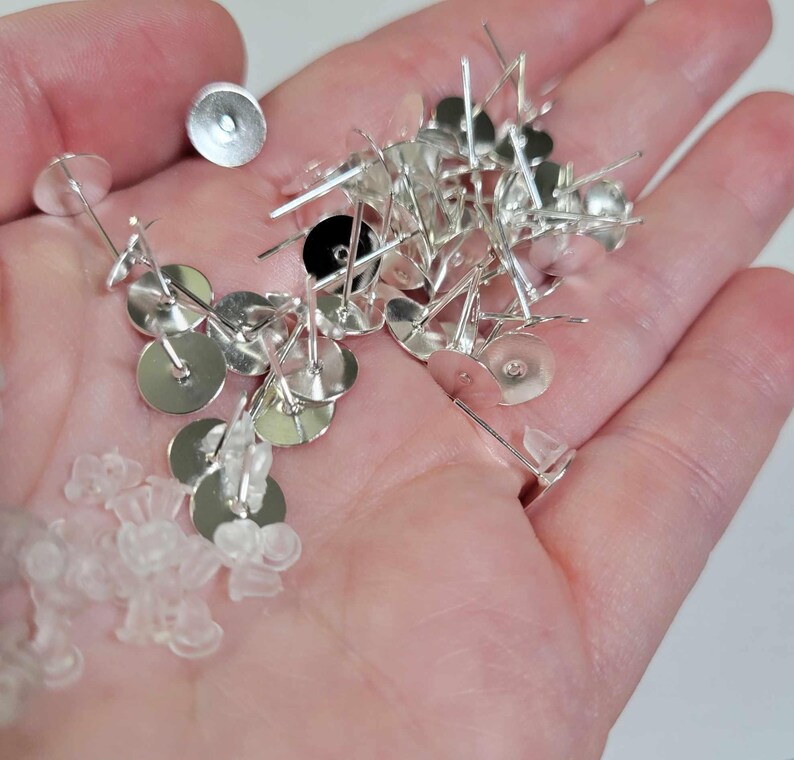 500pcs Silver Plated Earring Posts with 8mm Pad & Stoppers - Wholesale Earring Finding, Wholesale Supplies, Bulk, DIY, Shipped from USA - E4 image 3