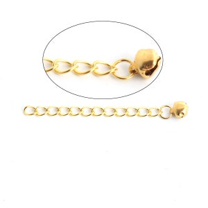 10pc 60mm Gold Plated Extension Chain with Bell Drop - Necklace Extender, Jewelry Finding Jewelry Making Supplies, DIY Ships from USA - CH24