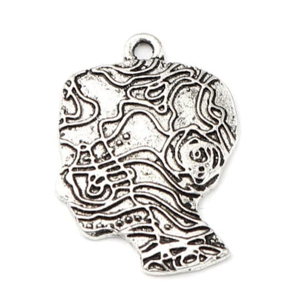4pc Antique Silver Child Silhouette Face Charm - 22x16mm - Profile Human Outline Pendant Dainty Jewelry Finding Ships from USA - O80
