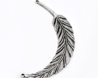 1pc Antique Silver Feather Pendant - 95x18mm - Ships from the USA, Silver Pendant, Feather Charm, Jewelry Finding, Statement Pendant - N6