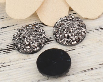 5pc Silver Round Faux Druzy Flat Back Cabochons - 12mm - Dome Seal Embellishment Finding Jewelry Making Supplies, Ships from USA - R11