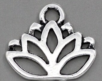 4pc Antique Silver Lotus Pendant - 17x14mm - Charm, Jewelry Finding, Jewelry Making Supplies, Necklace, Bracelet, Ships from the USA - N36