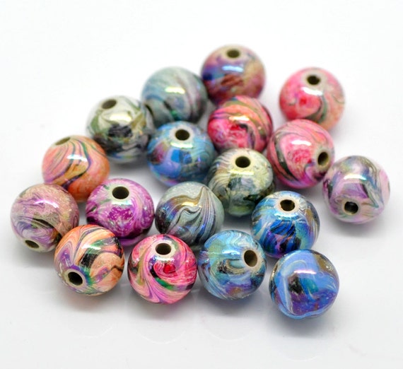 20 Mixed Hand Painted Acrylic Ball Beads Spacer Bead Round 12mm