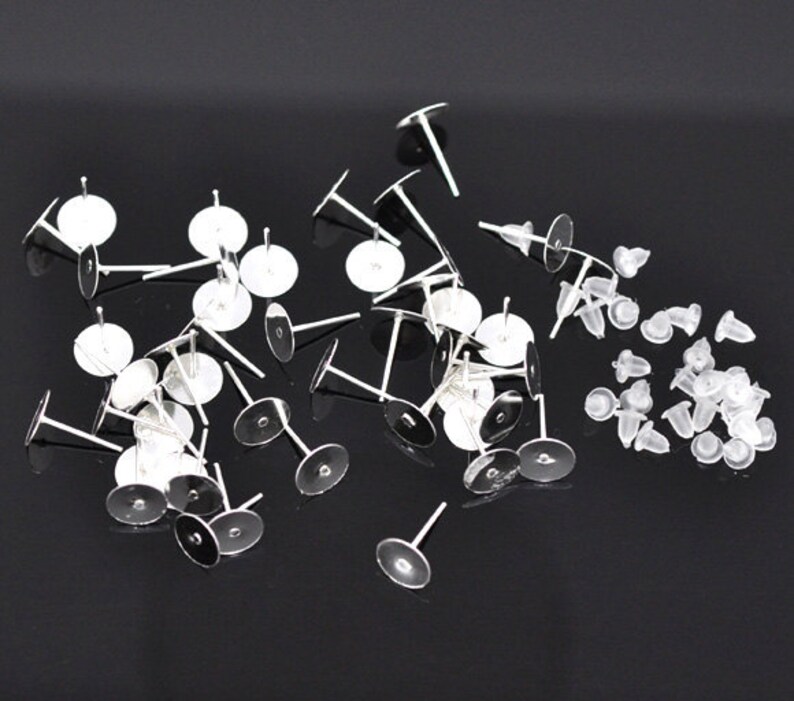 500pcs Silver Plated Earring Posts with 8mm Pad & Stoppers - Wholesale Earring Finding, Wholesale Supplies, Bulk, DIY, Shipped from USA - E4 image 4