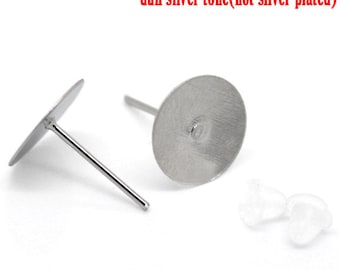 300pcs Silver Tone Earring Posts with 10mm Pad & Stoppers - Earring Jewelry Finding Wholesale Jewelry Making Supplies Shipped from USA - E13