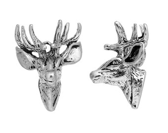 1pcs Antique Silver 3D Deer Pendant - 29x23mm - Antler Buck Taxidermy Mount Jewelry Finding, Jewelry Making Supplies, Ships from USA - A13