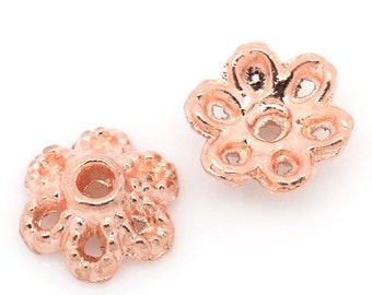 20pc Rose Gold Plated Bead Cap - 6x2.5mm + Fits 8-12mm beads - Earring Beading, Jewelry Finding, Making Supplies, Ships from USA - BC25