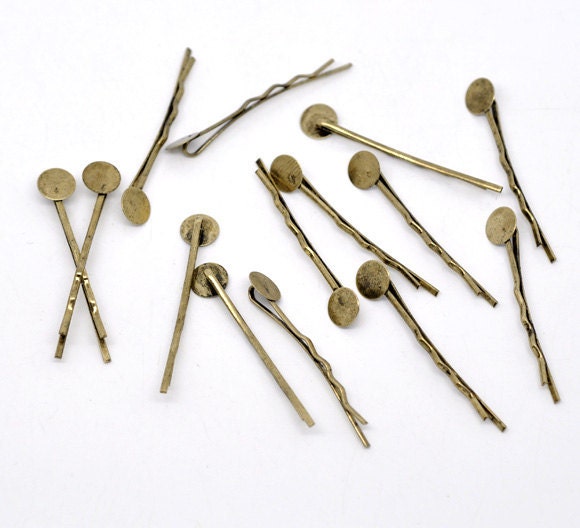 50pc Antique Bronze Bobby Pins with 8mm Glue Pad Wholesale Etsy