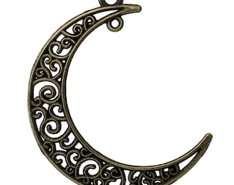 2pc Antique Bronze Filigree Moon Pendant - 41x36mm - Charm, Jewelry Finding, Jewelry Making Supplies, Necklace, Ships from the USA - O8