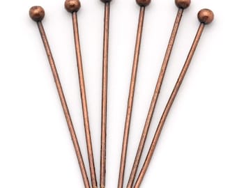 50pc Antique Copper Ball Head Pin - 21mm + 24 Gauge - Jewelry Finding, Jewelry Making Supplies, Lead Free, Earring, Ships from USA - HP59