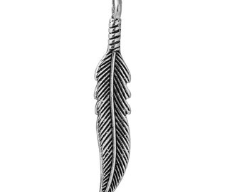 4pc Antique Silver Feather Pendants - 37x7mm - Feather Charm, Silver Charm, Silver Pendant, Jewelry Finding, DIY, Ships from the USA - N37