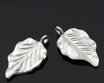 5pc Silver Plated Leaf Charms - 32x18mm - Necklace Finding, Jewelry Making Supplies, Jewelry Finding, Leaf Pendant, Ships from the USA - N22