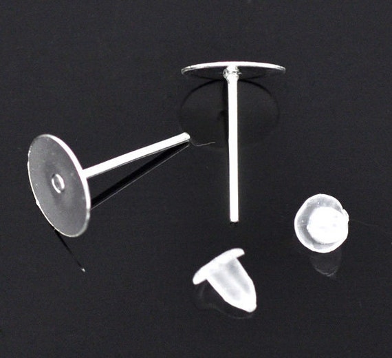 500pcs Silver Plated Earring Posts with 8mm Pad & Stoppers - Wholesale Earring Finding, Wholesale Supplies, Bulk, DIY, Shipped from USA - E4