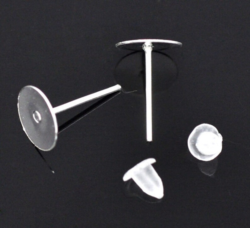 500pcs Silver Plated Earring Posts with 8mm Pad & Stoppers - Wholesale Earring Finding, Wholesale Supplies, Bulk, DIY, Shipped from USA - E4 image 1