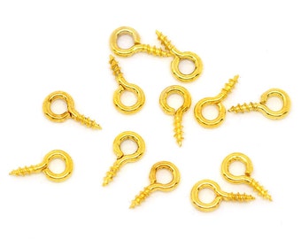 50pc Gold Plated Screw Eye Bails - 8x4mm - Jewelry Finding, Jewelry Making Supplies, Necklace, DIY, Ships from USA - B12