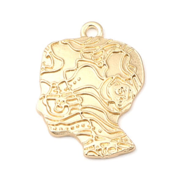 2pc Matte Gold Plated Child Silhouette Face Charm - 22x16mm - Profile Human Outline Pendant Dainty Jewelry Finding Ships from USA - O81