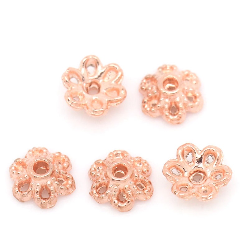 20pc Rose Gold Plated Bead Cap 6x2.5mm Fits 8-12mm beads Earring Beading, Jewelry Finding, Making Supplies, Ships from USA BC25 image 3