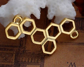 2pc Gold Plated Honeycomb Charms - 26x13mm - Bees, Honey Comb, Necklace, Jewelry Making Supplies, Jewelry Finding, Ships from USA - N34